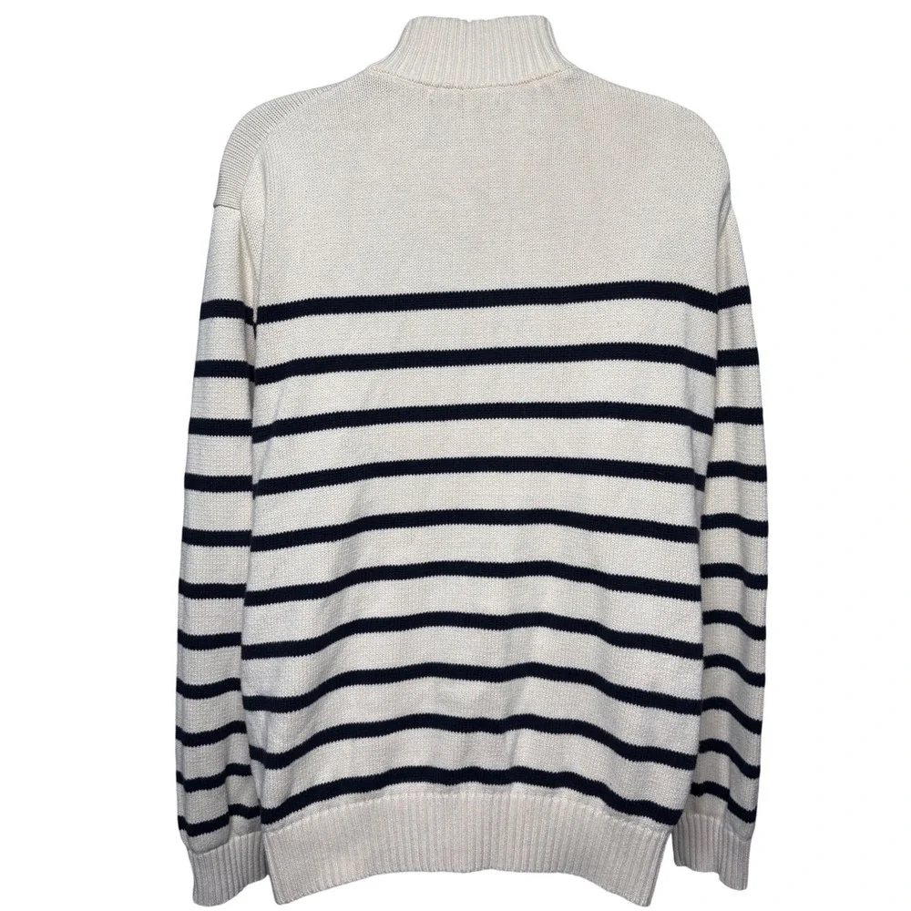 BRANDY MELVILLE Womens Cream Navy Striped Oversized Quarter Zip Sweater One Size